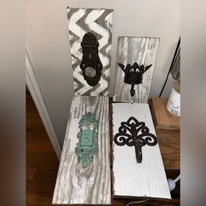 Rustic Wall Decor Hand painted with Hooks For Hanging